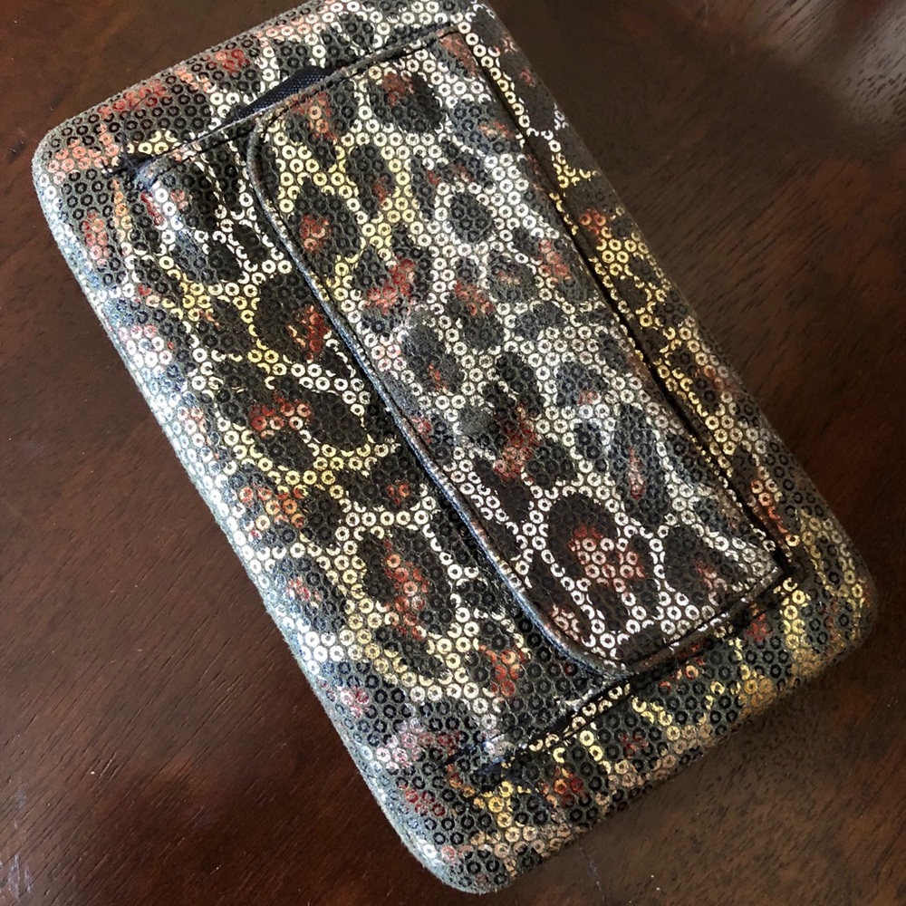 Leopard Print Metallic Fabric Click Wallet